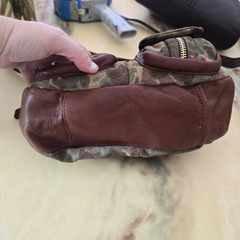 B. Makowsky Camo Print Leather Shoulder Bag Grunge Y2K Utility Hobo Pockets